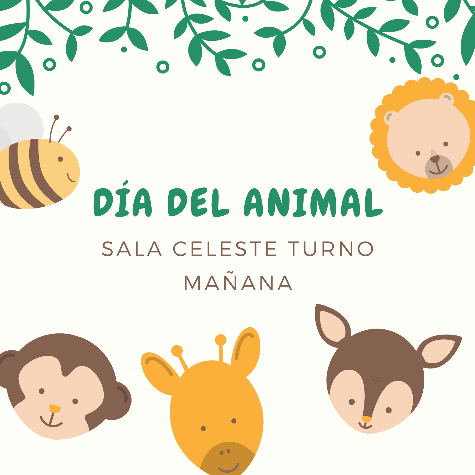 Verde y Crema Animales Cumpleaños Bebé Invitación